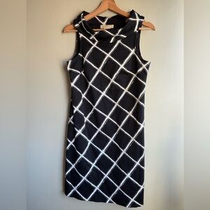Michael Kors Black Midi Dress with White Windowpane Pattern